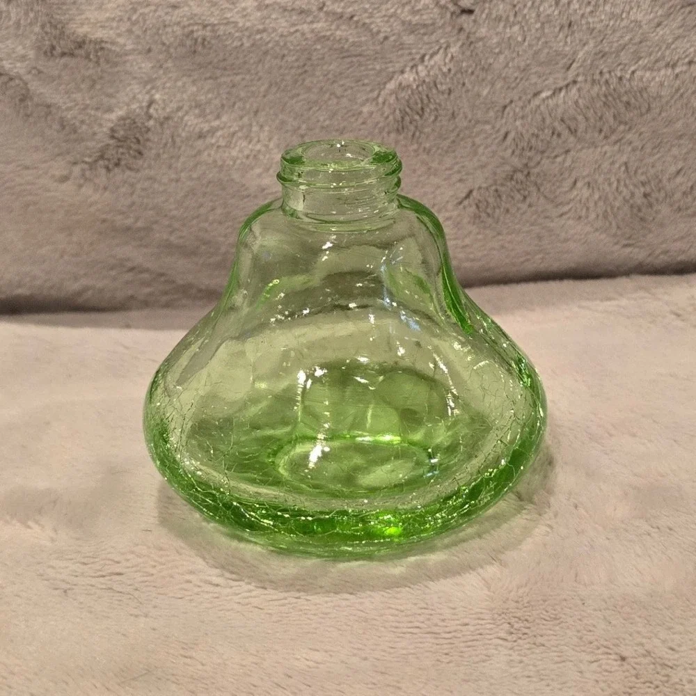 Vintage Light Green Crackle Glass Decorative Bottle Bulbous Bud Vase/Oil Lamp
